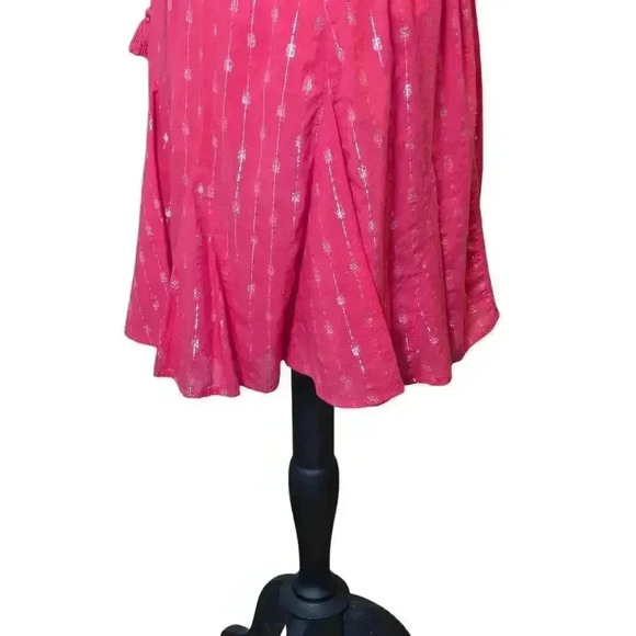 Crown & Ivy Medium Coral Lined Skirt Metallic Pattern Drawstring Tassels - Picture 5 of 8